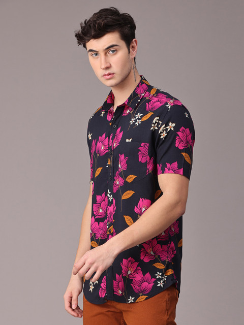 

FOGA Men Black Slim Fit Floral Printed Casual Shirt
