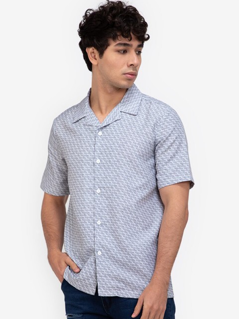 

ZALORA BASICS Men Grey Printed Casual Bowling Shirt