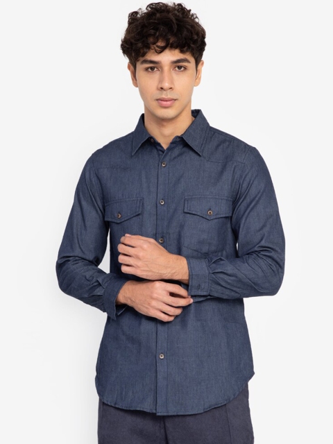 

ZALORA BASICS Men Blue Pure Cotton Casual Shirt