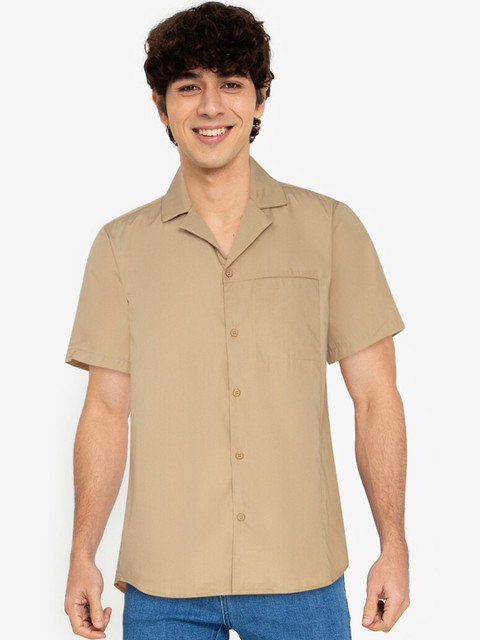 

ZALORA BASICS Men Brown Notched Lapel Pure Cotton Casual Shirt