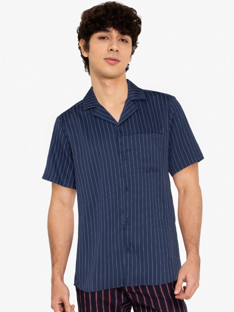 

ZALORA BASICS Men Navy Blue Multi Stripes Striped Pure Cotton Casual Shirt