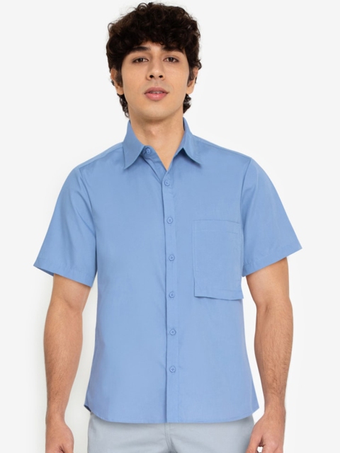 

ZALORA BASICS Blue Solid Regular Fit Pure Cotton Casual Shirt