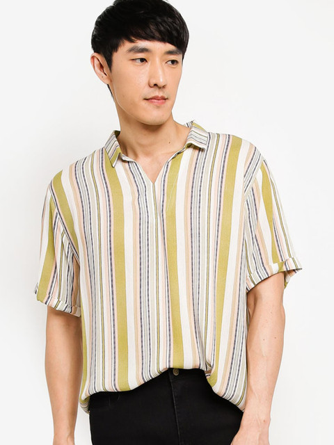 

ZALORA BASICS Men Yellow & White Striped Casual Shirt