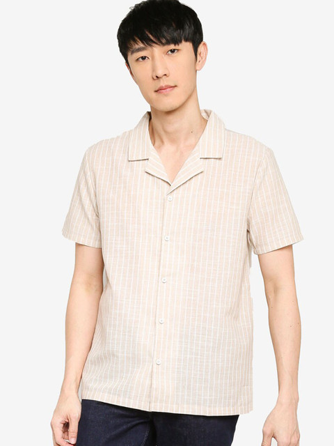 

ZALORA BASICS Men Beige Striped Casual Shirt