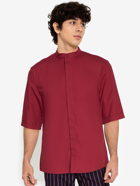 

ZALORA BASICS Men Red Pure Cotton Casual Grandad Shirt