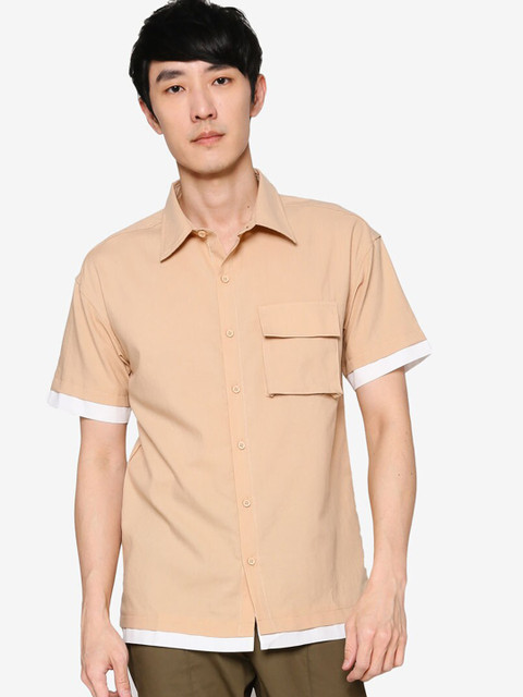 

ZALORA BASICS Men Brown Contrast Layer Casual Shirt
