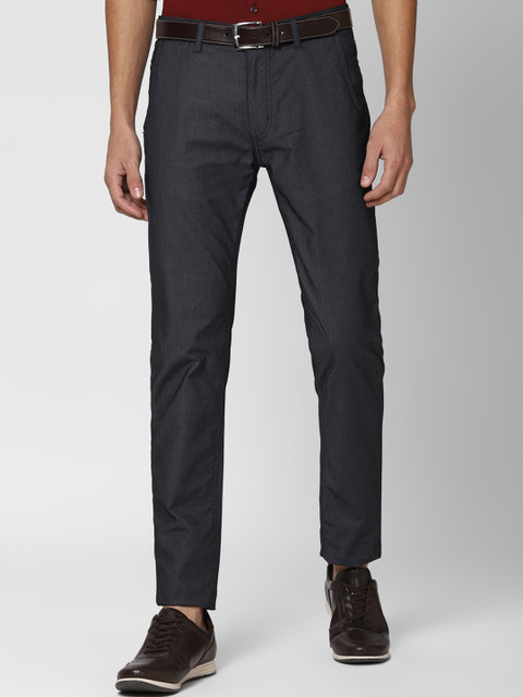 

Peter England Casuals Men Navy Blue Textured Slim Fit Trousers