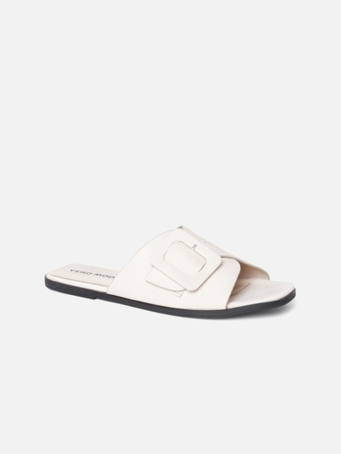 

Vero Moda Women Off White Open Toe Flats with Buckles