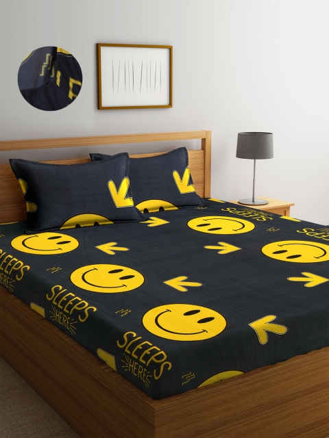 

Arrabi Black & Yellow Cartoon Characters 300 TC King Bedsheet with 2 Pillow Covers