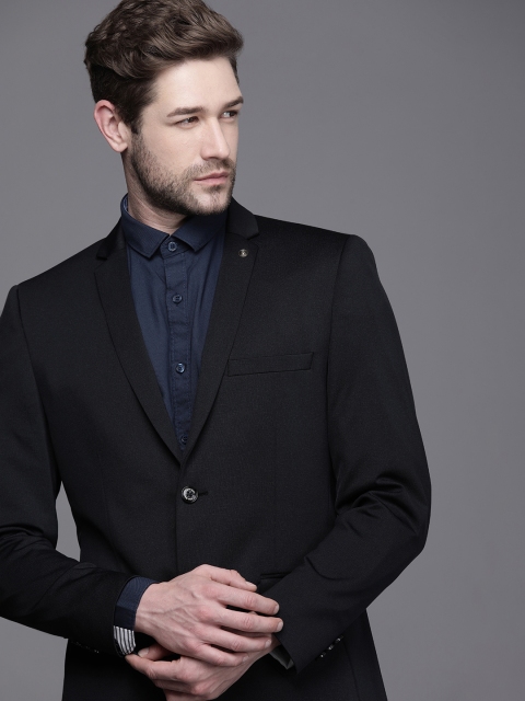 

Allen Solly Men Black Solid Slim-Fit Single-Breasted Blazer
