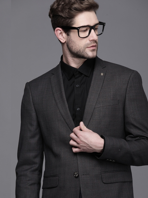 

Allen Solly Men Grey Self Designed Slim-Fit Single-Breasted Blazer