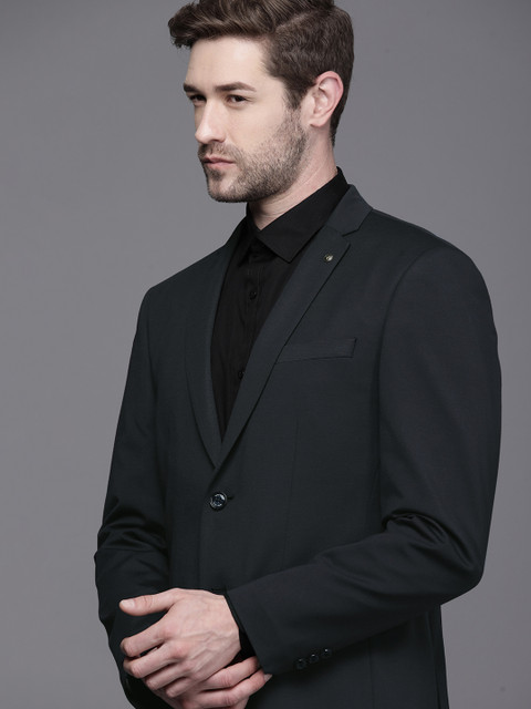 

Allen Solly Men Navy Solid Slim-Fit Single-Breasted Blazer, Navy blue