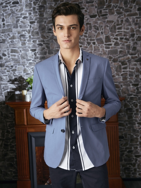 

Allen Solly Men Medium Blue Solid Slim-Fit Single-Breasted Blazer