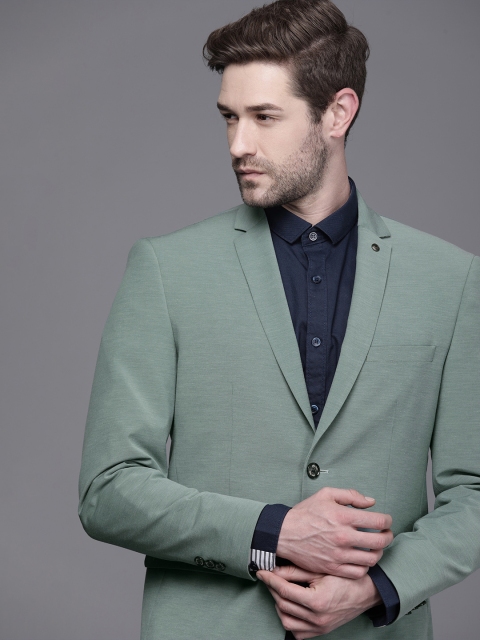 

Allen Solly Men Teal Solid Slim-Fit Single-Breasted Blazer
