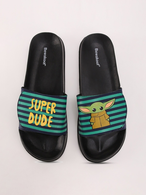 

Bewakoof Men Black & Green Printed Rubber Sliders