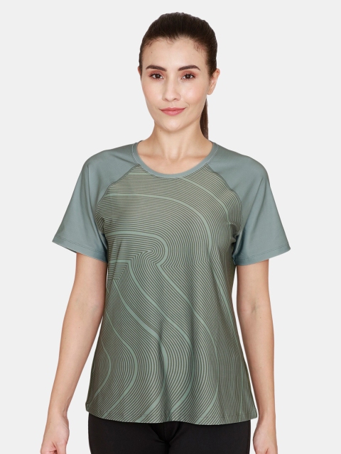 

Zelocity by Zivame Women Green Printed Raw Edge T-shirt