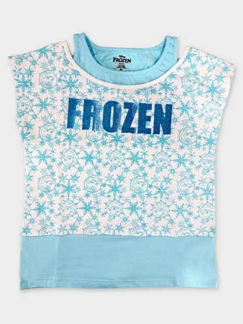 

Kids Ville Girls Blue Floral Printed Applique T-shirt