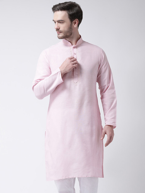 

SG LEMAN Men Pink Solid Mandarin-Collar Kurta