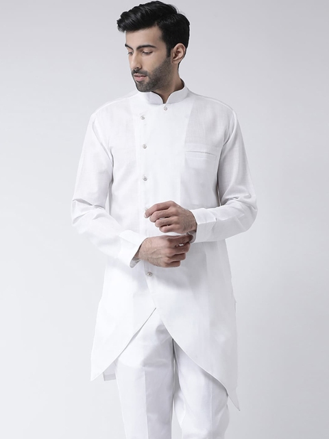 

SG LEMAN Men White Solid Mandarin-Collar Kurta