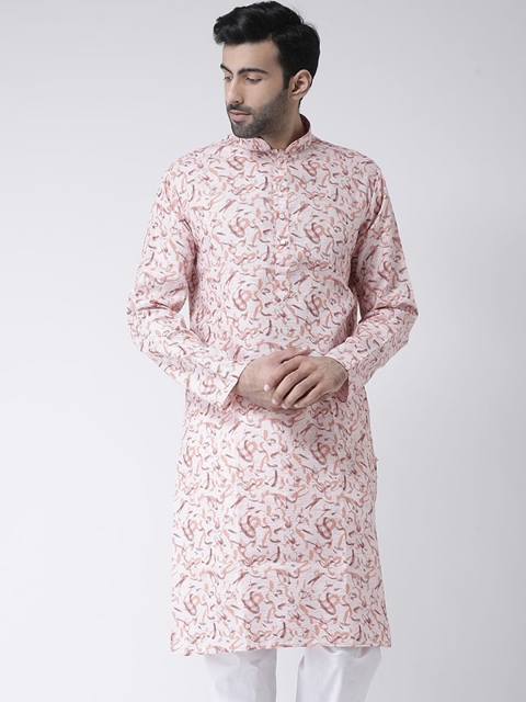

SG LEMAN Men Peach-Coloured Floral Printed Kurta