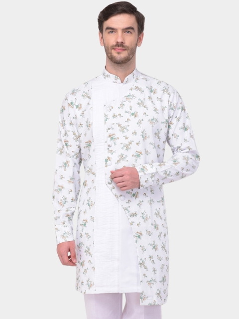 

SG LEMAN Men Green Floral Printed Raw Silk Kurta