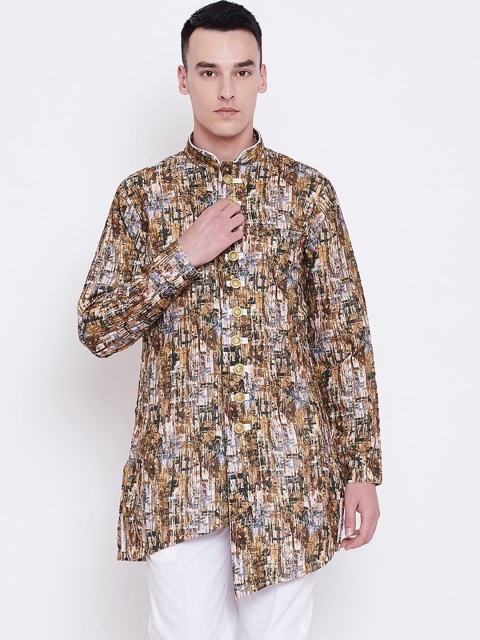 

SG LEMAN Men Gunmetal-Toned Floral Printed Long Sleeves Kurta, Metallic
