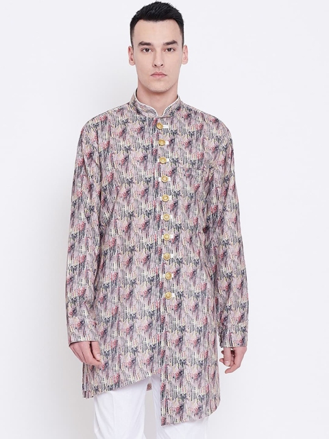 

SG LEMAN Men Peach-Coloured Printed Patchwork Pathani Kurta