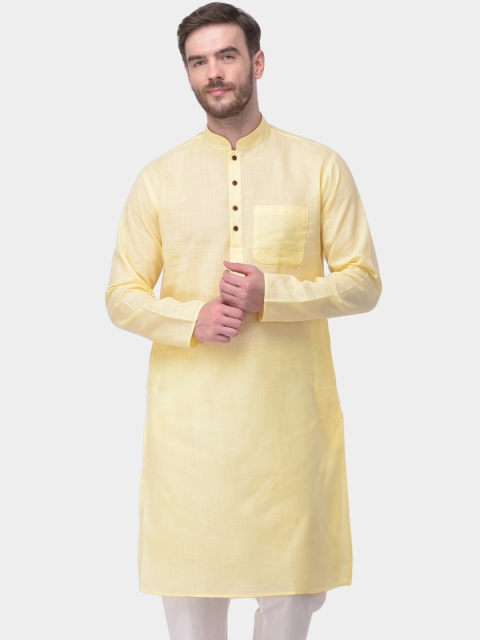 

SG LEMAN Men Mustard Yellow Solid Mandarin-Collar Kurta