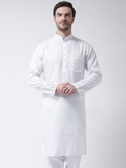 

SG LEMAN Men White Geometric Thread Work Raw Silk Kurta