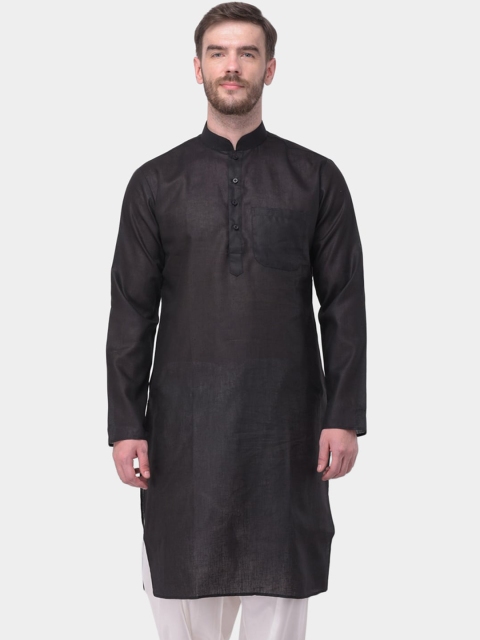 

SG LEMAN Men Black Solid Thread Work Pathani Kurta