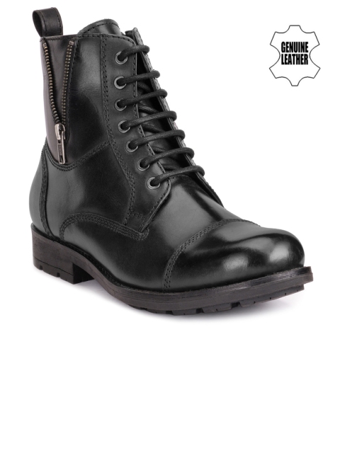 

Teakwood Leathers Men Black Solid Leather High-Top Boots