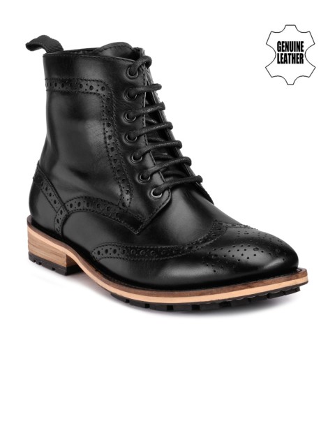 

Teakwood Leathers Men Black Solid Leather High-Top Boots