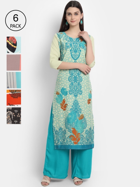 

1 Stop Fashion Women Pack Of 6 Printed Crepe Kurtas, Multi