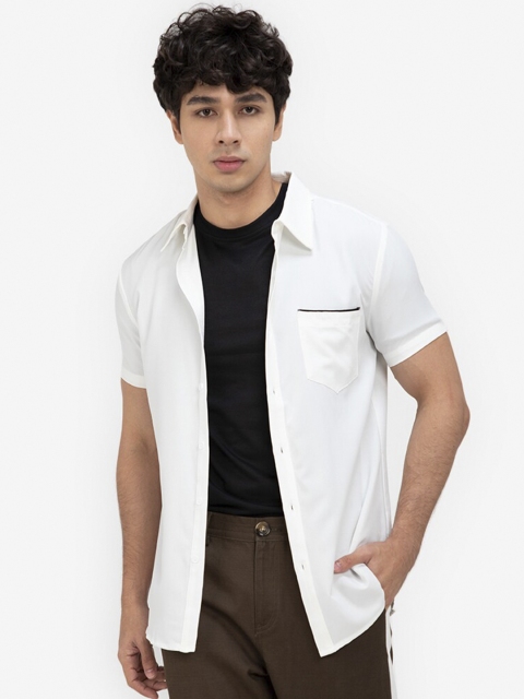 

ZALORA BASICS Men White & Black Pipe Pocket Casual Shirt
