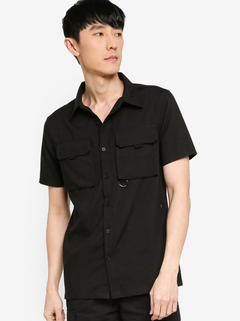 

ZALORA BASICS Men Black Rugged Utility Pure Cotton Casual Shirt