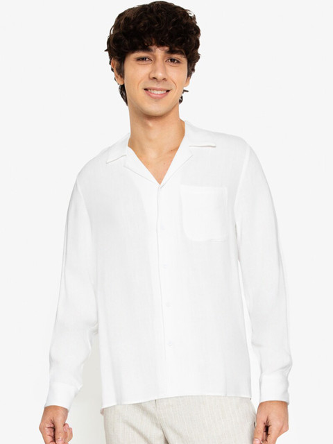 

ZALORA BASICS White Solid Regular Fit Pure Cotto Casual Shirt