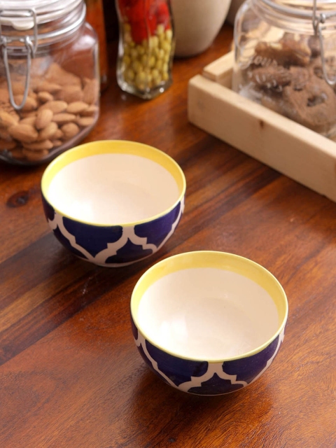 

VarEesha Blue & Cream-Coloured 4 Pieces Hand Painted Ceramic Glossy Bowls