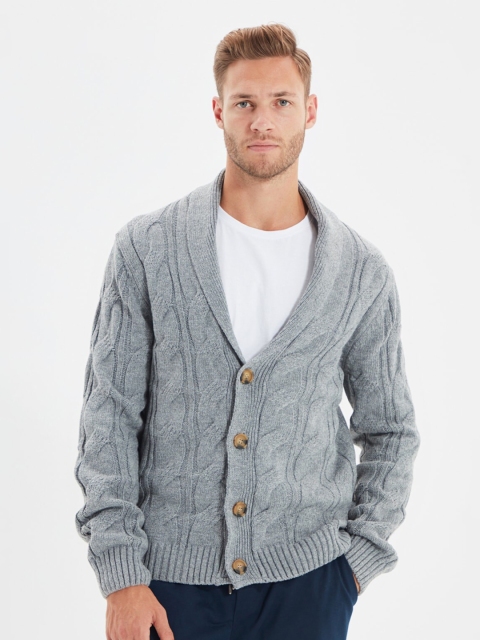 

Trendyol Men Grey Self Design Cardigan