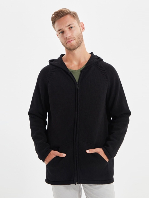 

Trendyol Men Black Solid Hooded Sweater