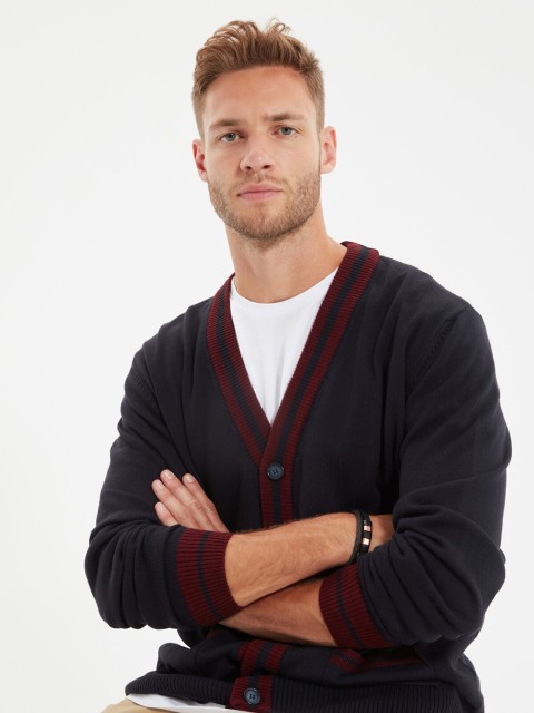 

Trendyol Men Navy Blue & Maroon Cardigan