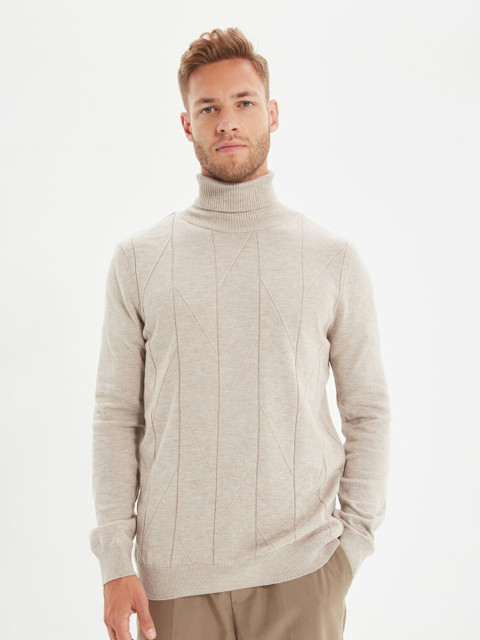 

Trendyol Men Grey Striped Cotton Pullover