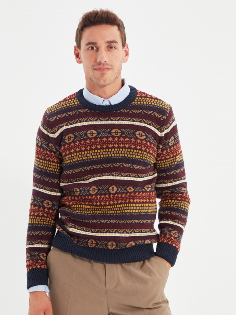 

Trendyol Men Burgundy Geometric Patterned Pullover
