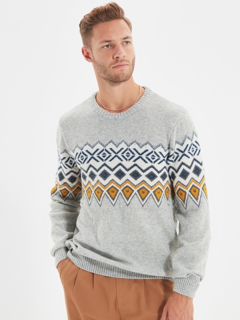 

Trendyol Men Grey & Mustard Pullover
