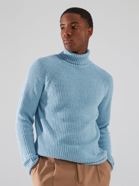 

Trendyol Men Blue Pullover Ribbed Turtle Neck Pullover