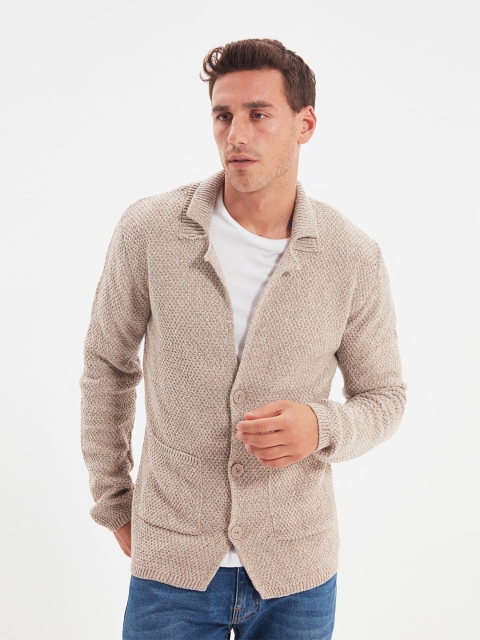 

Trendyol Men Beige Cable Knit Cotton Cardigan