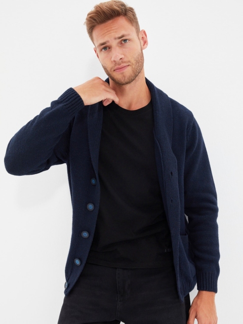 

Trendyol Men Navy Blue Cable Knit Cardigan