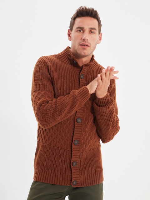

Trendyol Men Brown Cable Knit Cardigan
