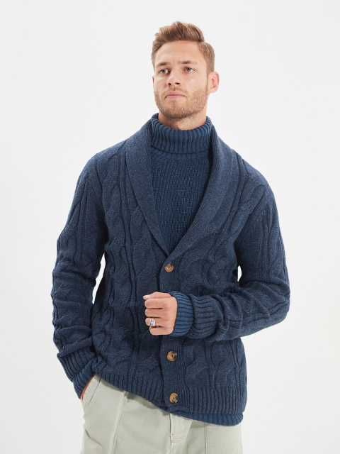 

Trendyol Men Blue Cable Knit Cardigan