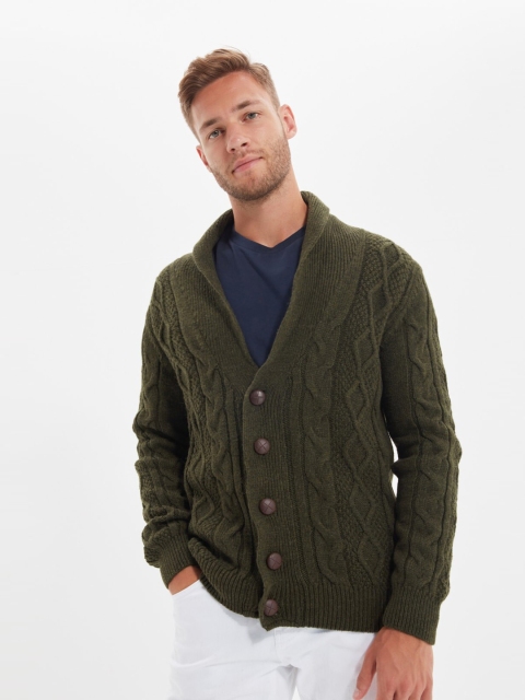 

Trendyol Men Olive Green Cable Knit Cardigan