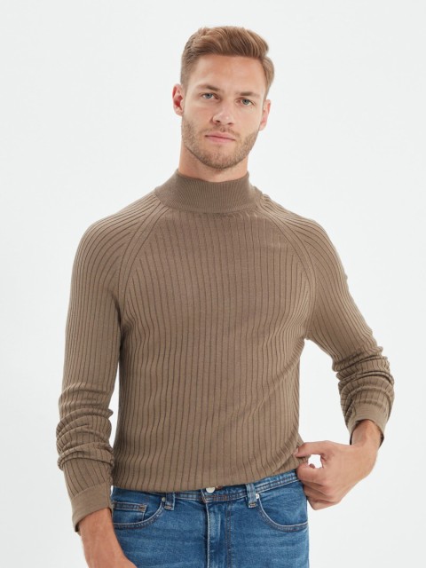 

Trendyol Men Taupe Ribbed Pullover
